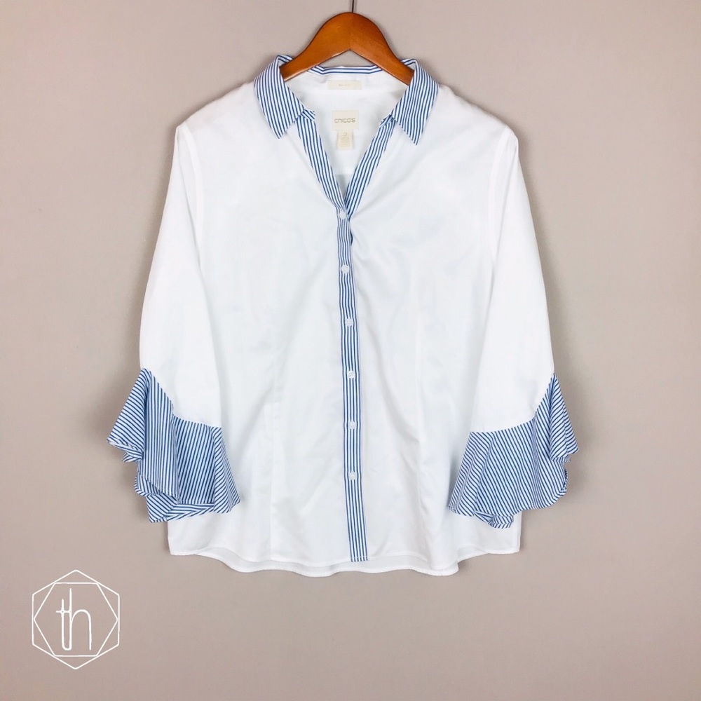 Chico’s 2 no iron button down top ruffle sleeves